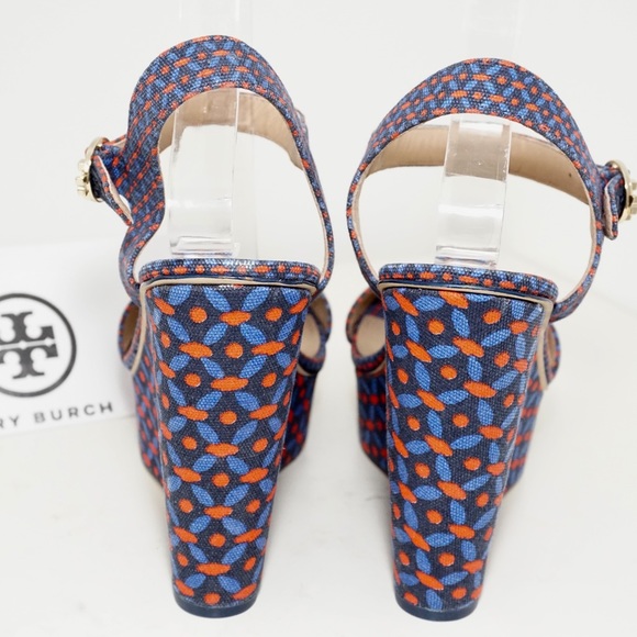 Tory Burch Printed Nautical  Platform Wedge Sandal - Picture 5 of 8